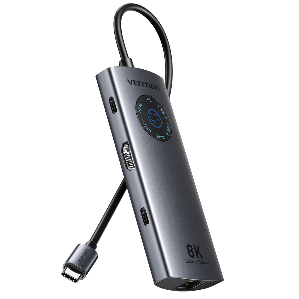 벤션 C타입 8K HDMI PD 랜카드 USB 멀티 허브 도킹스테이션 TQZ, 미러링 터치 On Off 사생활 보호기능 - 상품 이미지