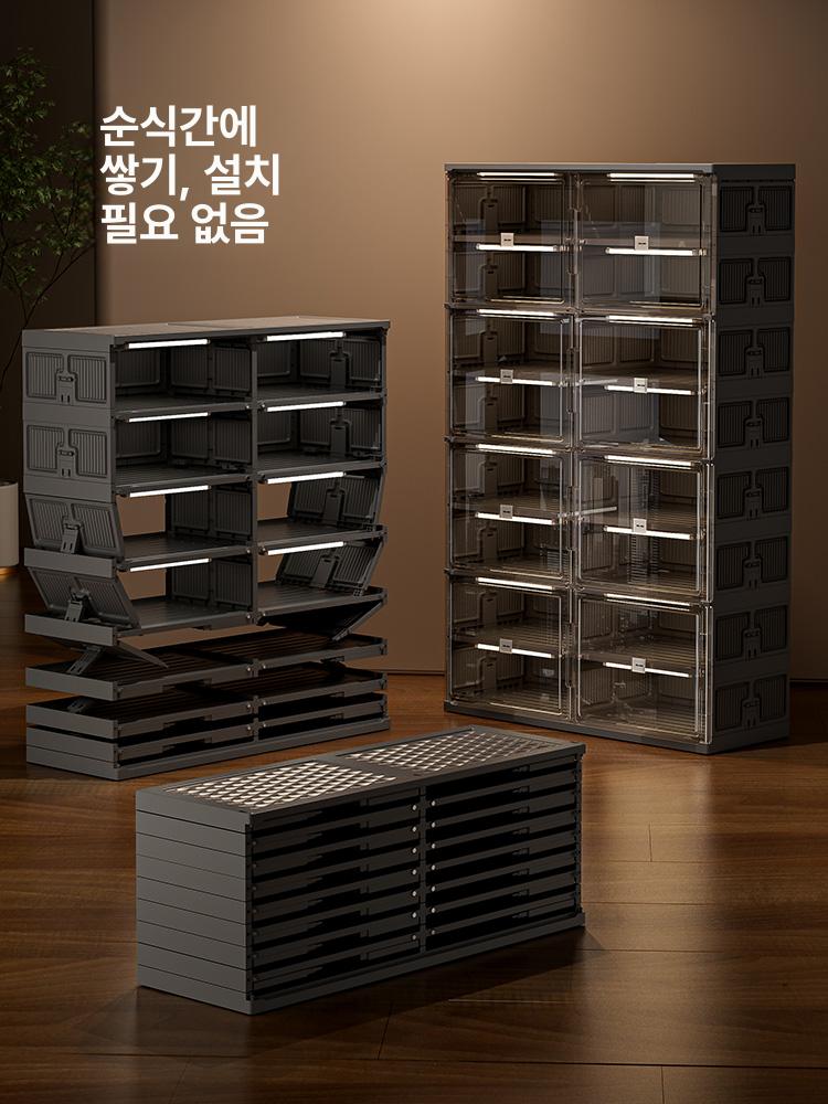 신발 정리함 접이식 투명 자석 가정용 슈박스 문 다층 블랙 부츠장 2열 9칸 18칸 36켤레 - 상세 이미지 3