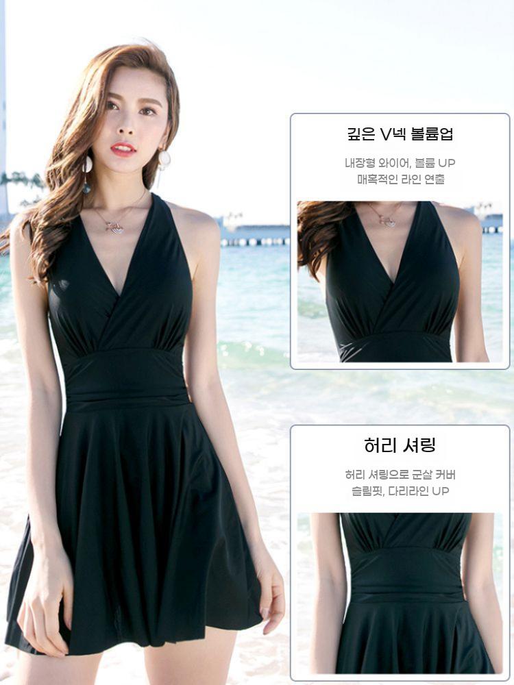체형 수영복 커버 치마 스커트 휴양지 원피스 워터파크 뒷트임 호캉스 바캉스 여자 뱃살 예쁜 - 상세 이미지 5