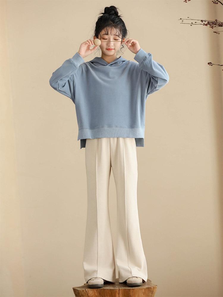 밍크 기모 와이드 팬츠 미니 부츠컷 겨울용 캐주얼 검은 바지 봄과 가을 150cm - 상세 이미지 5