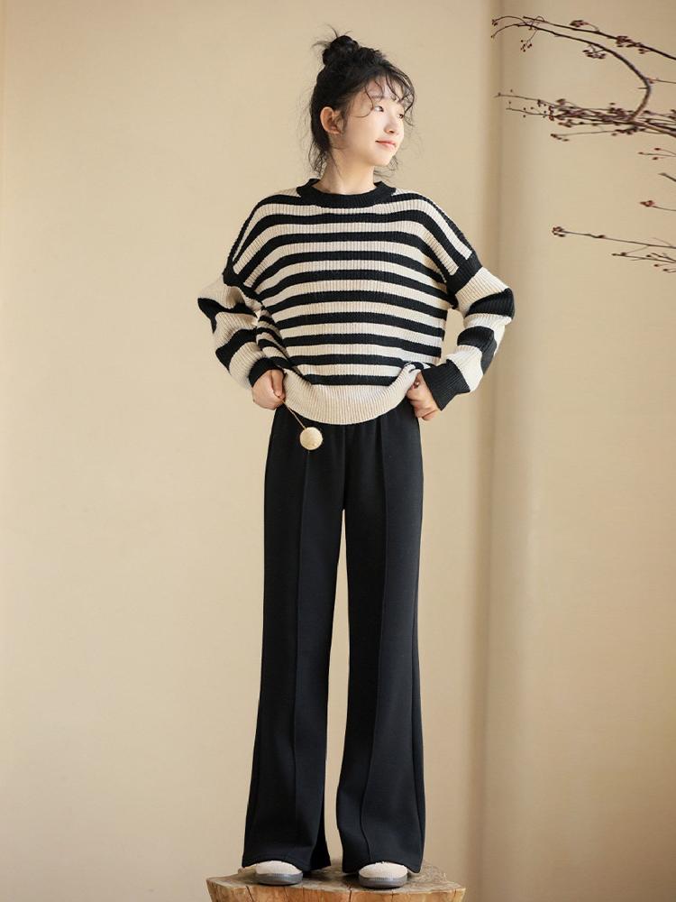 밍크 기모 와이드 팬츠 미니 부츠컷 겨울용 캐주얼 검은 바지 봄과 가을 150cm - 상세 이미지 4