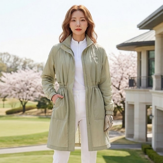 핑 골프웨어 여성 봄여름 멀티포켓 홑겹 필드룩 롱 바람막이 자켓 - 상품 이미지