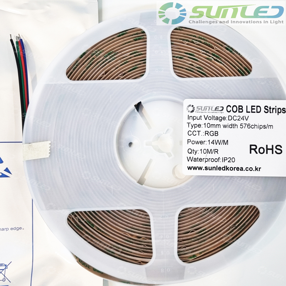 RGB COB LED바 10m롤 색변환 24V 스트립 면발광 줄조명 플렉시블 풀컬러 튜닝 - 상세 이미지 2