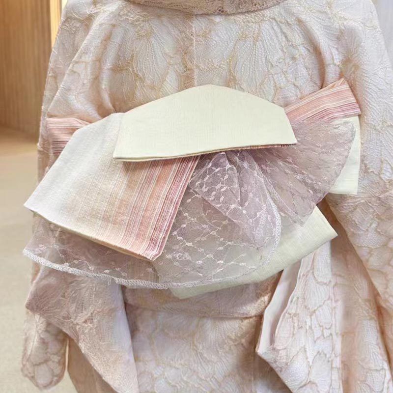 일본 전통 기모노 반폭 허리띠 유카타 코디 악세서리 화이트 새틴 길이 4m 너비 16~18cm - 상세 이미지 5