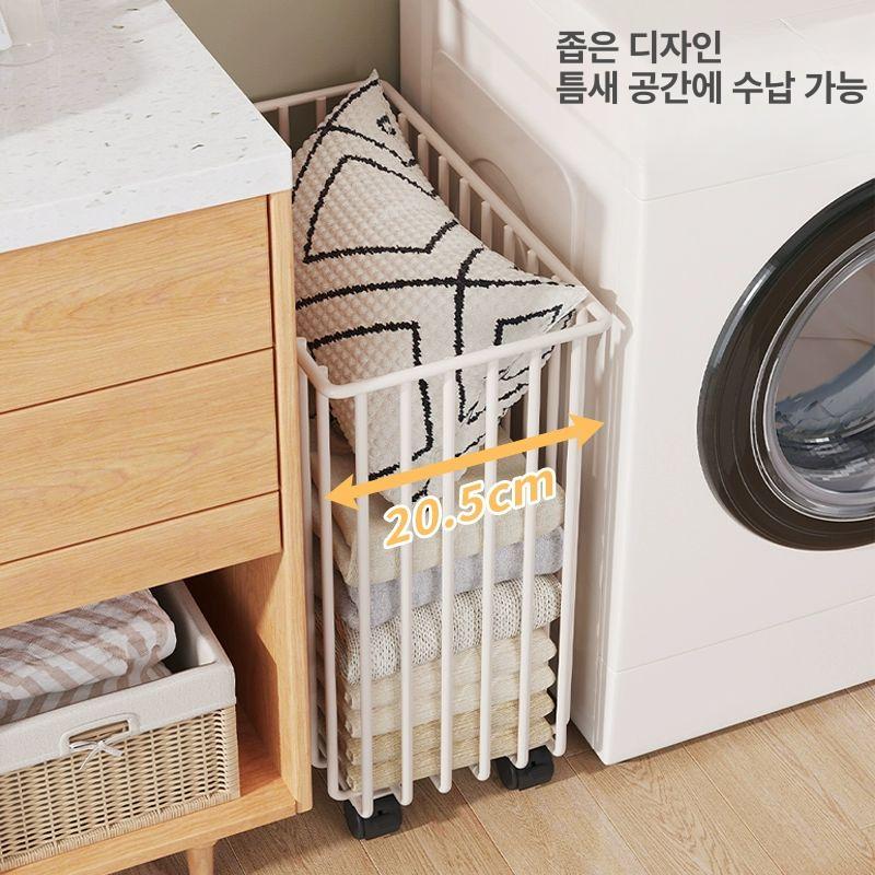 빨래 바구니 스텐 바스켓 철제 이동식 수건 보관 선반 - 상세 이미지 3
