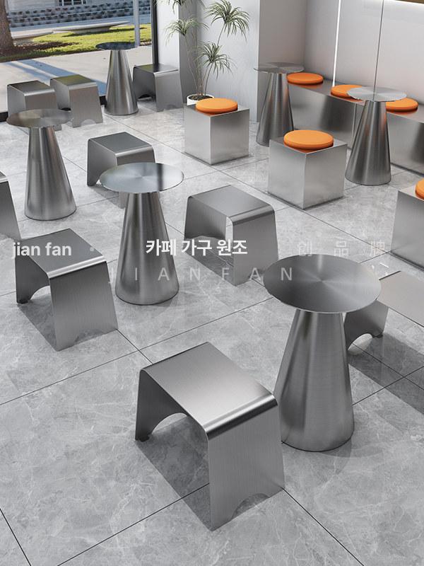 세트 장탁 테이블 업소용 스테인리스 원형 커피숍 상업용 50cm 원형 테이블 C 공식 표준 구성 - 상세 이미지 2
