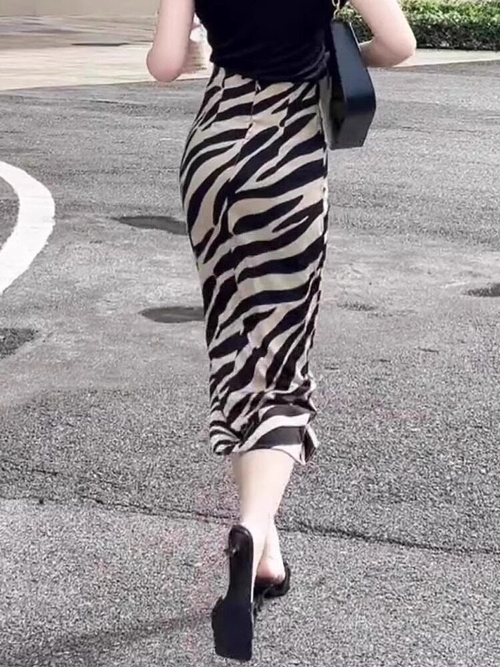 지브라 롱스커트 여성 H라인 하이웨스트 슬림핏 유니크 섹 시 글램룩 - 상세 이미지 5