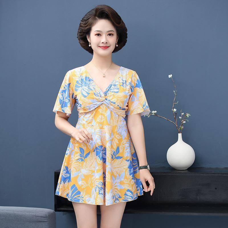 수영복 어머니 중년 동 여성 할머니 바캉스 릴리 플라워 수영모 2XL추천(60-70kg) - 상세 이미지 4