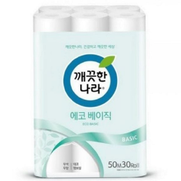 무표백 부드러운 무형광 2겹 30롤 두루마리휴지 도톰한 화장지 50m - 상품 이미지
