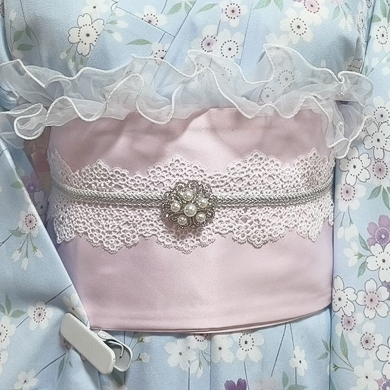 일본 전통 기모노 반폭 허리띠 유카타 코디 악세서리 화이트 새틴 길이 4m 너비 16~18cm - 상세 이미지 3