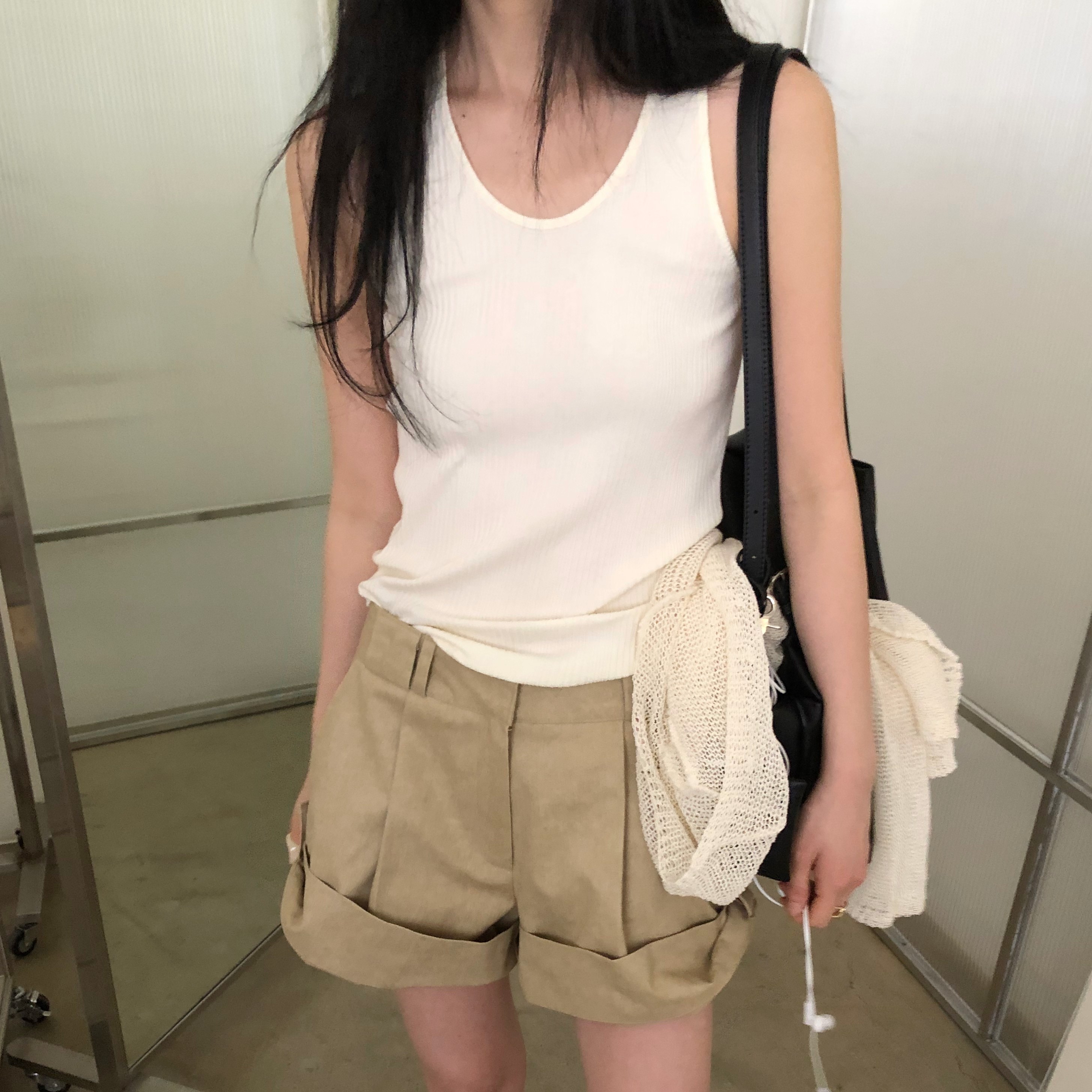 여성 베이직 레이어드 골지 유넥 망고 나시 여름 데일리룩 이너 슬리브리스 - 상품 이미지