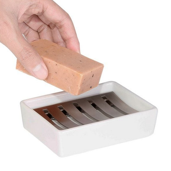 벽걸이 스텐 물빠짐 받침 화장실 욕실 비누 도자기 - 상품 이미지