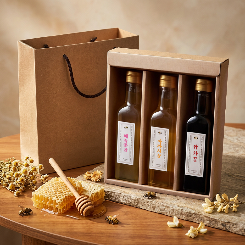 100% 자연 천연 꿀벌상점 벌꿀선물세트 3호(아까시, 잡화, 때죽 350g) - 상품 이미지