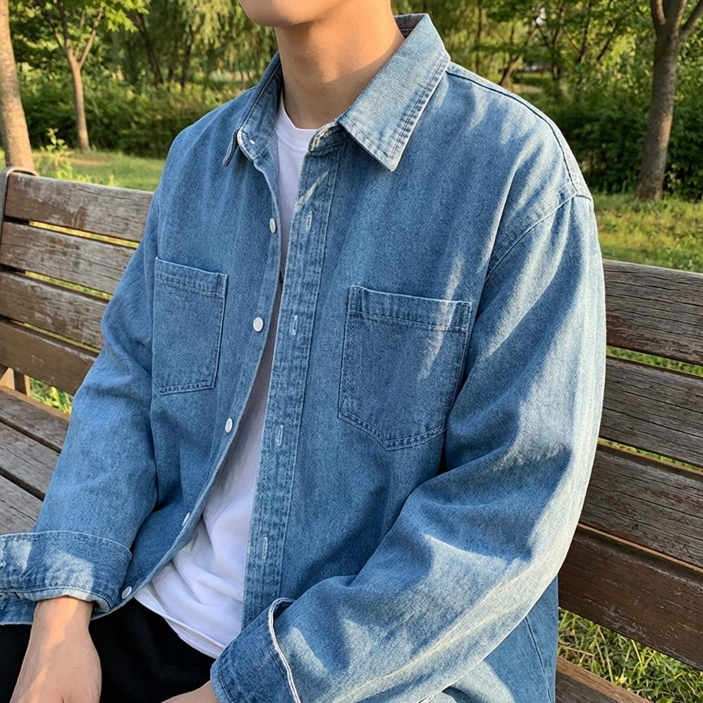 남성 데님셔츠 봄 간절기 캐주얼 남방 대학생 청남방 직장인 청셔츠 - 상품 이미지