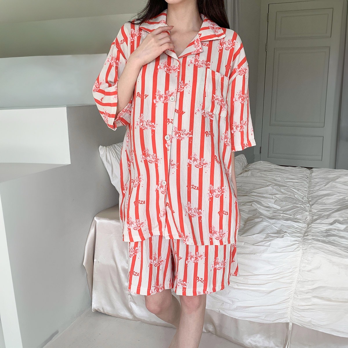 디즈니 파티미니반팔잠옷세트 여자 반바지 여름 파자마 홈웨어 선물 커플 - 상세 이미지 5