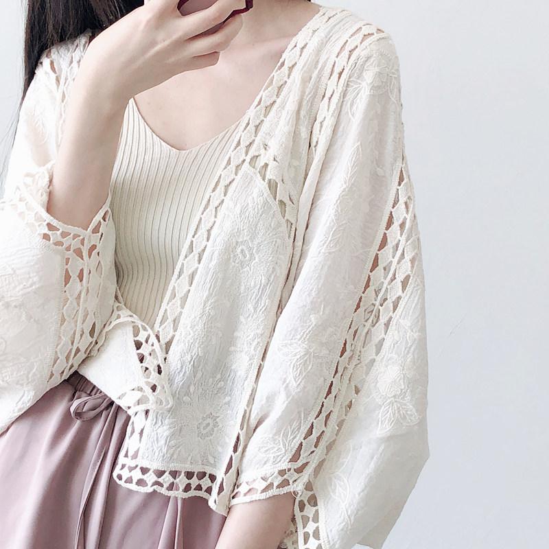 보헤미안 펀칭 가디건 순면 아우터 자수 휴양지룩 여행용 - 상품 이미지