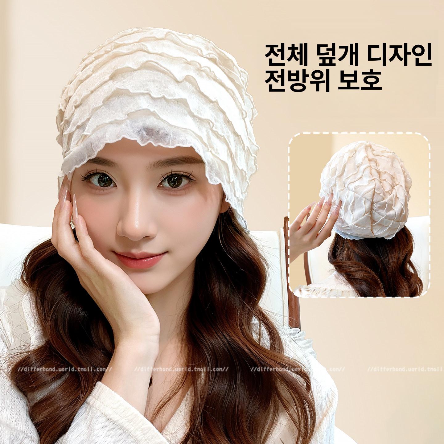 암환자 모자 여성 봄 항암 수면 병원 여름용 탈모 두건 베이지화이트 감금 모자 - 상세 이미지 4