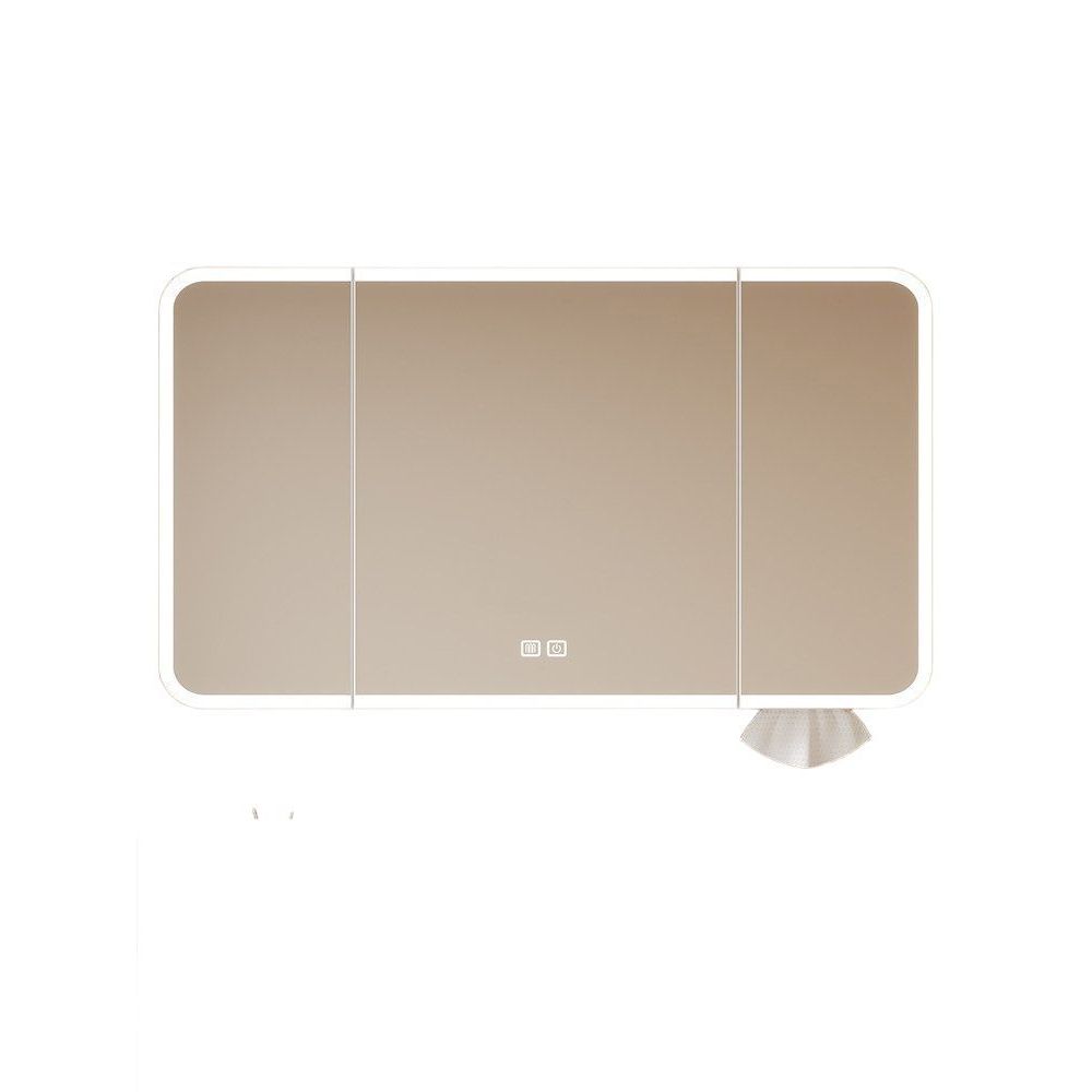 곡면 알루미늄 욕실 거울 수납장 벽걸이 LED 조명 60x70 흰색 하단 그리드 일반 - 상품 이미지