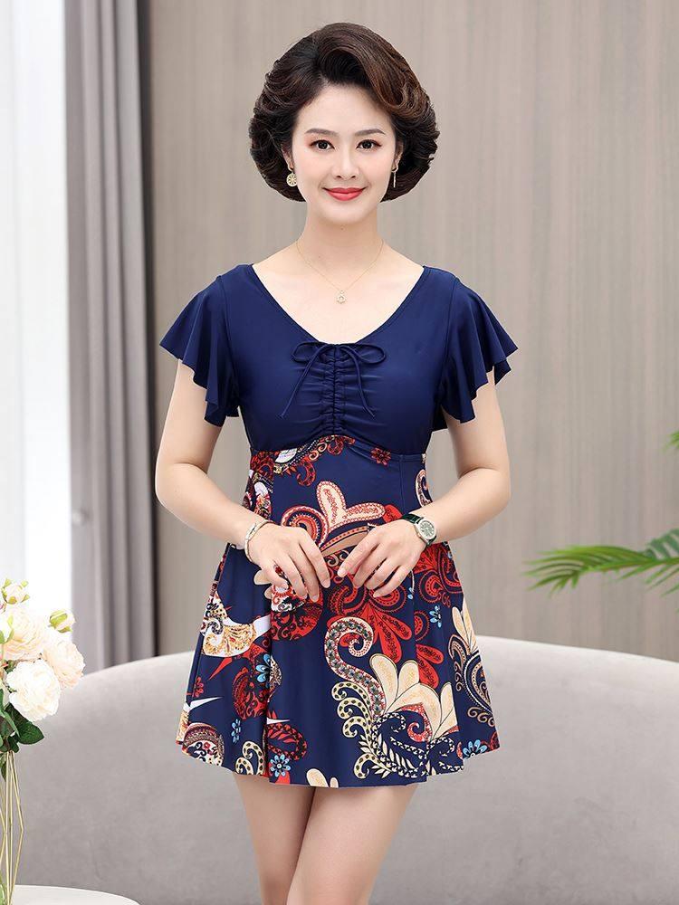 수영복 어머니 중년 동 여성 할머니 바캉스 릴리 플라워 수영모 2XL추천(60-70kg) - 상세 이미지 3