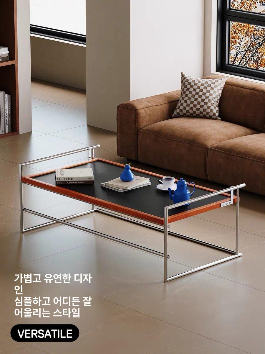 모던 심플 블랙 미드센츄리 커피 테이블 좌식 사각 업그레이드 블랙 - 상세 이미지 2