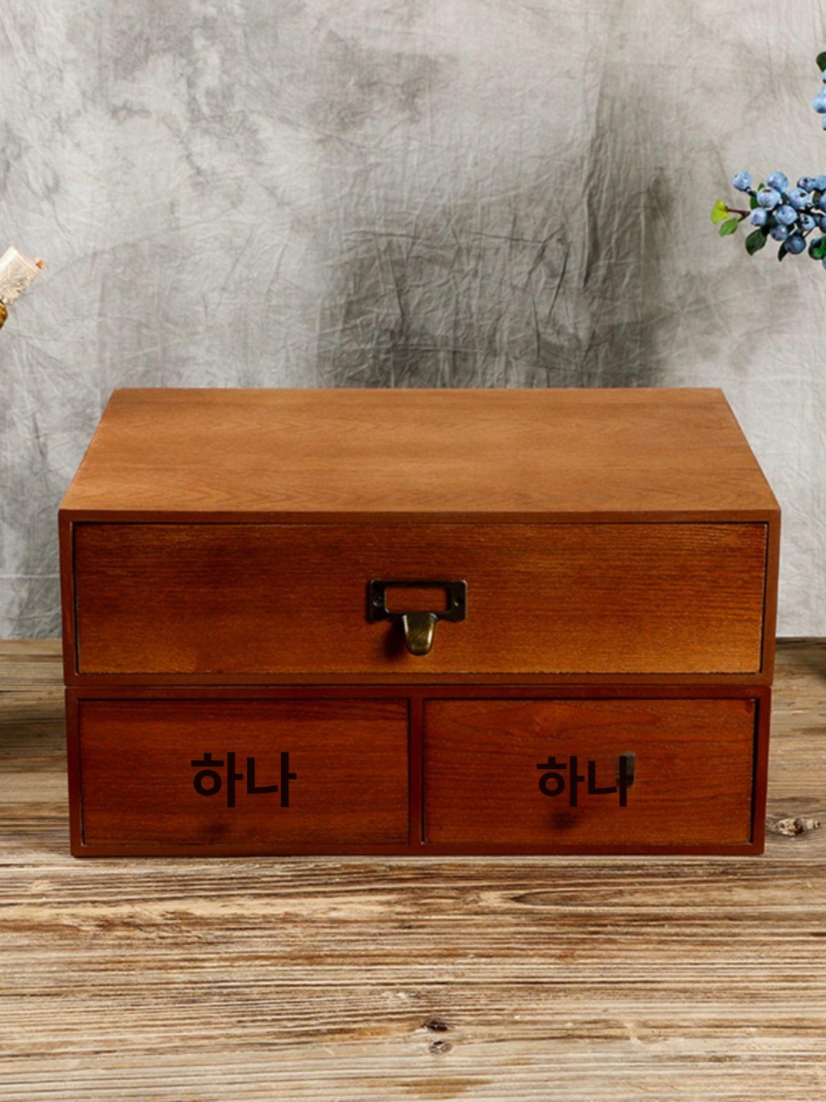 원목정리함 소품 진열대 서랍정리함 선반 (단일 서랍+이중 서랍) 35x25x18 cm - 상세 이미지 2