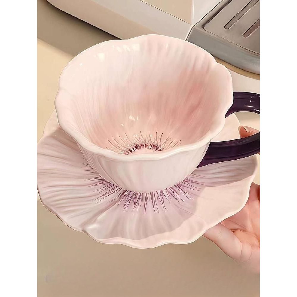 꽃모양 도자기 커피잔 찻장 세트 홈까페 인테리어 에스프레소잔 2인세트 - 상품 이미지