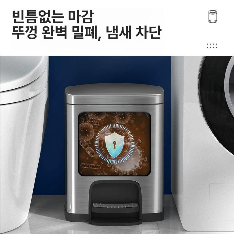 페달휴지통 스테인레스 사각 쓰레기통 대용량 업소용 20L 샌드 실버 스틸 - 상세 이미지 4