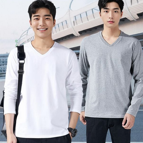긴 무지티셔츠 티셔츠 남성 레이어드 브이넥 팔 기본 이너