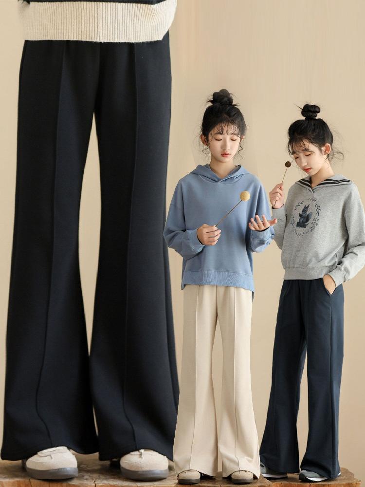 밍크 기모 와이드 팬츠 미니 부츠컷 겨울용 캐주얼 검은 바지 봄과 가을 150cm - 상세 이미지 2