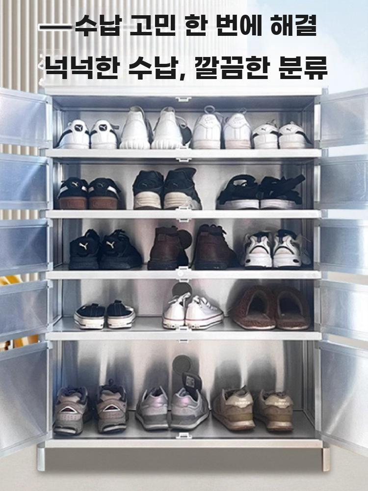 알루미늄 신발장 야외 베란다 스테인리스 수납장 은색 3층 (64x34x75) - 상세 이미지 4
