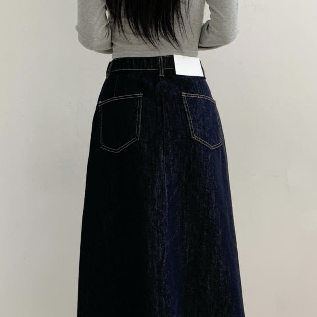이염없는 논페이드 생지 데님롱스커트 롱청치마 A라인 밴딩 S,M,L - 상세 이미지 5