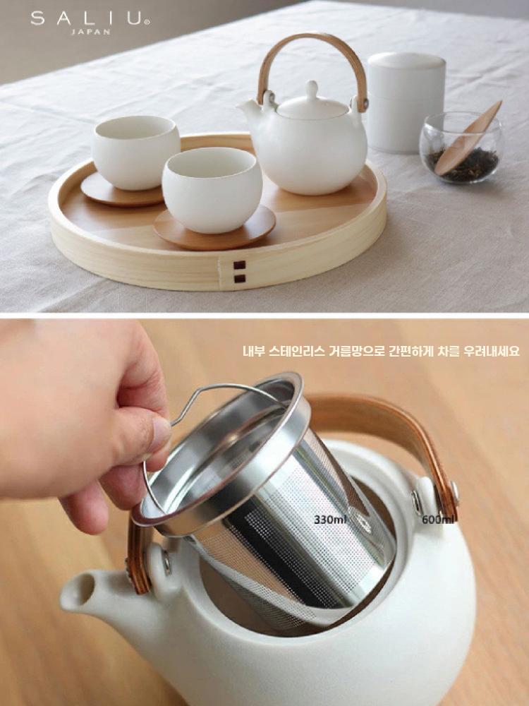 수공 미니 도자기 티포트 거름망 포함 차주전자 회색 330ml 사이드 핸들 찻주전자 301mL-400mL - 상세 이미지 5