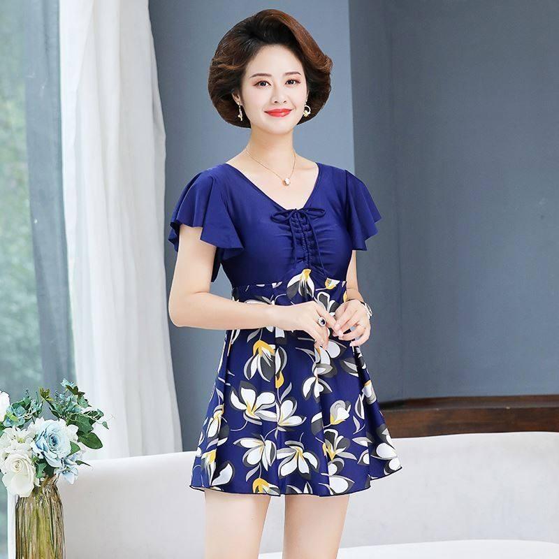 수영복 어머니 중년 동 여성 할머니 바캉스 릴리 플라워 수영모 2XL추천(60-70kg) - 상품 이미지