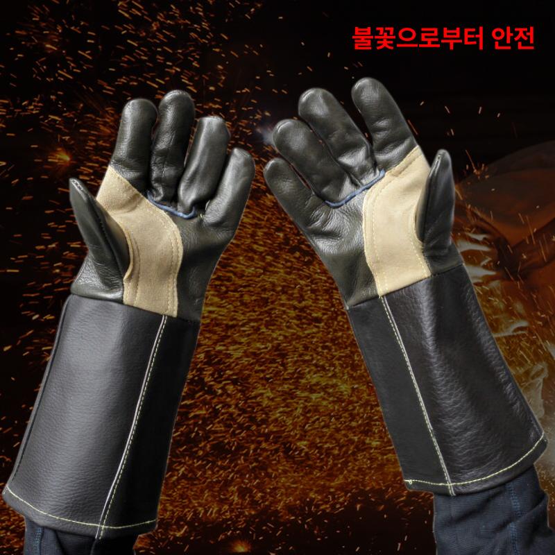 개물림방지장갑 대형견 훈련 두꺼운 프리미엄 천연 소가죽 긴팔목 동물 조련 구조 관리용 단일 항목 - 상품 이미지