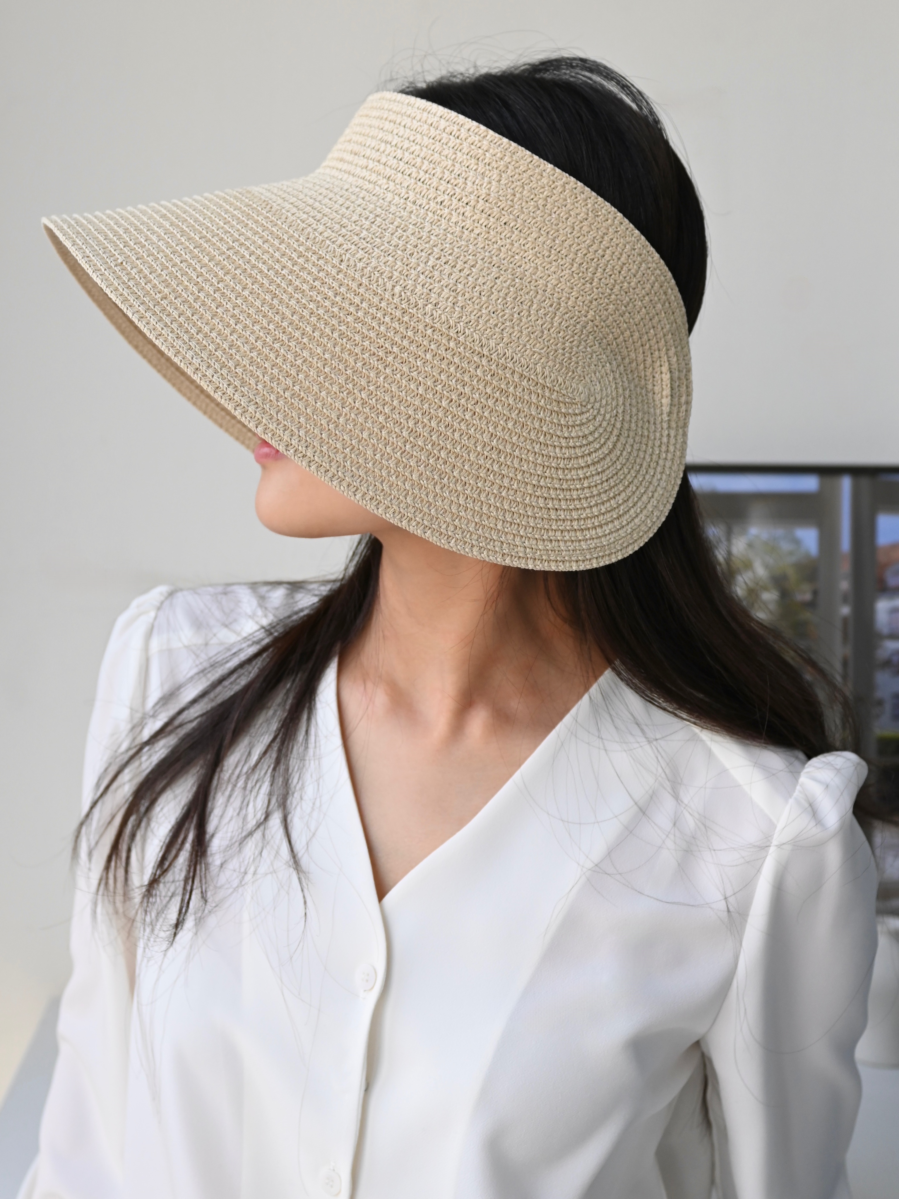 얼굴전체차단 넓은챙 와이드 밀짚썬캡 지사 햇빛가리개모자 여름자외선 비치 바캉스 국내제작 - 상세 이미지 5