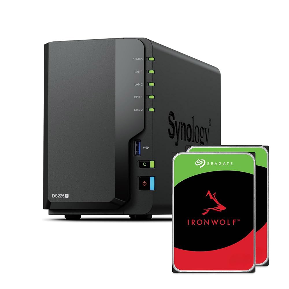 Synology DS225+ 2-Bay 디스크스테이션 NAS(인텔 셀러론 J4125 쿼드코어, 2GB 논-ECC DDR4 SODIMM 1 x 2,5 GbE 및 RJ-45 LAN - 상품 이미지
