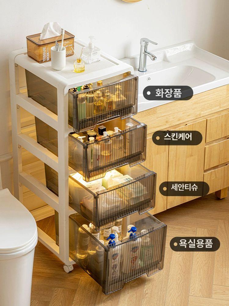 틈새 서랍형 대용량 수납 욕실 정리장 다용도 슬라이딩 30cm 4칸 높은1개낮은3개 - 상세 이미지 2