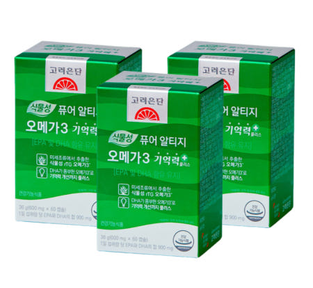 고려은단 식물성 퓨어 알티지 오메가3 기억력+ 600mg 60캡슐 3개