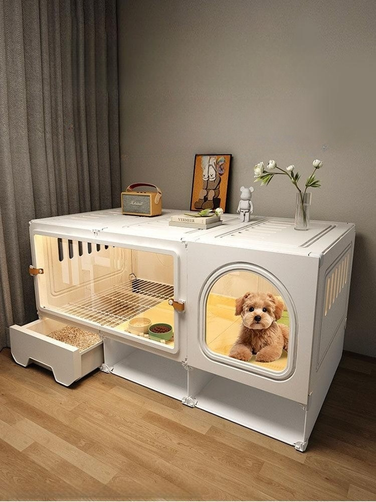 토끼장 대형 투명 케이지 펜스 기니피그 서랍 사육장 수납형 106x46x52 1단계 세트+강아지 둥지+이중 식수기 - 상품 이미지