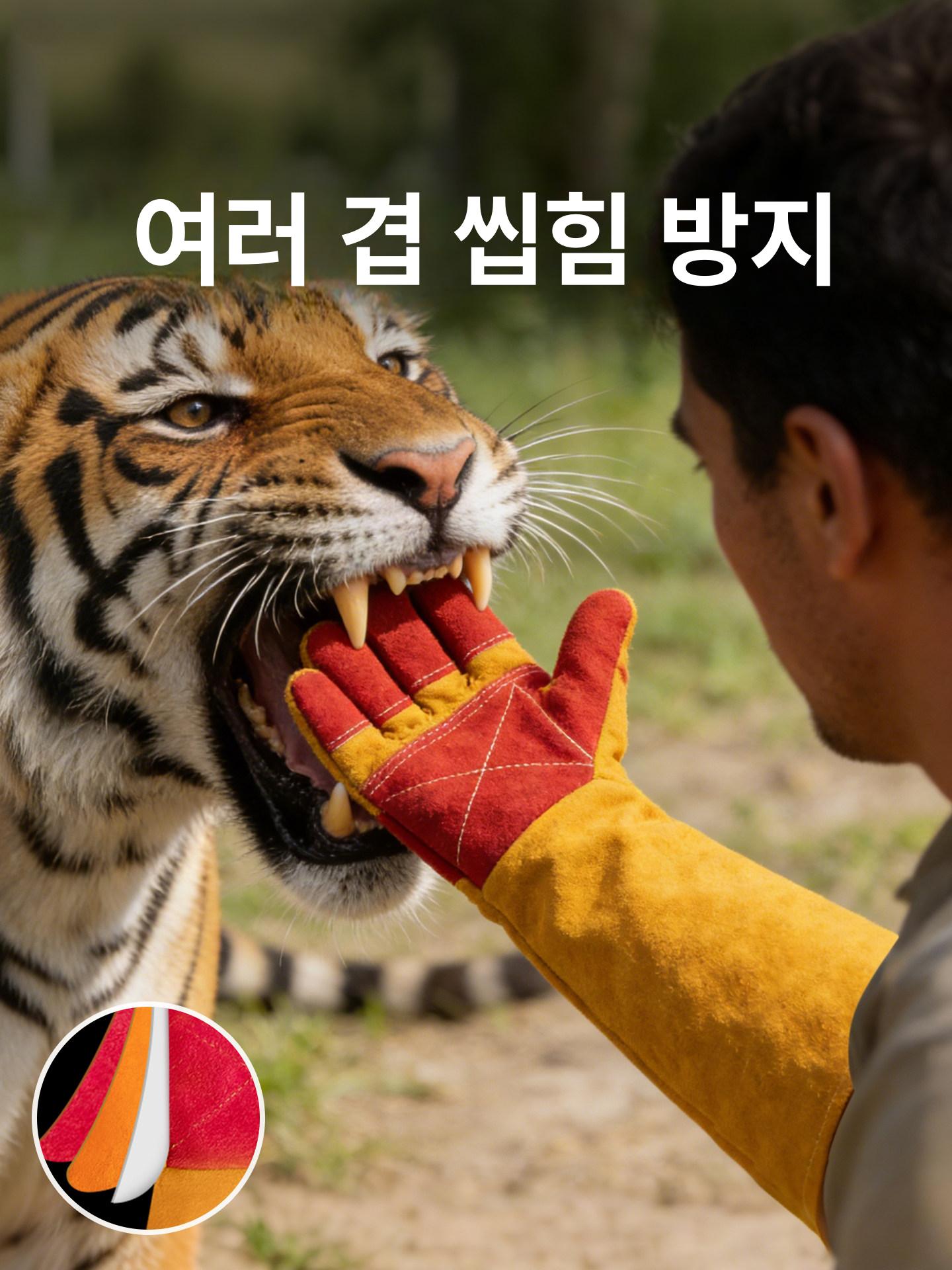 물림방지 훈련용 장갑 손보호 대형견 맹견 진돗개 핏불 뱀 독사 두꺼비 방지 특수 제작 옐로우 숏 35cm 프리사이즈 - 상품 이미지