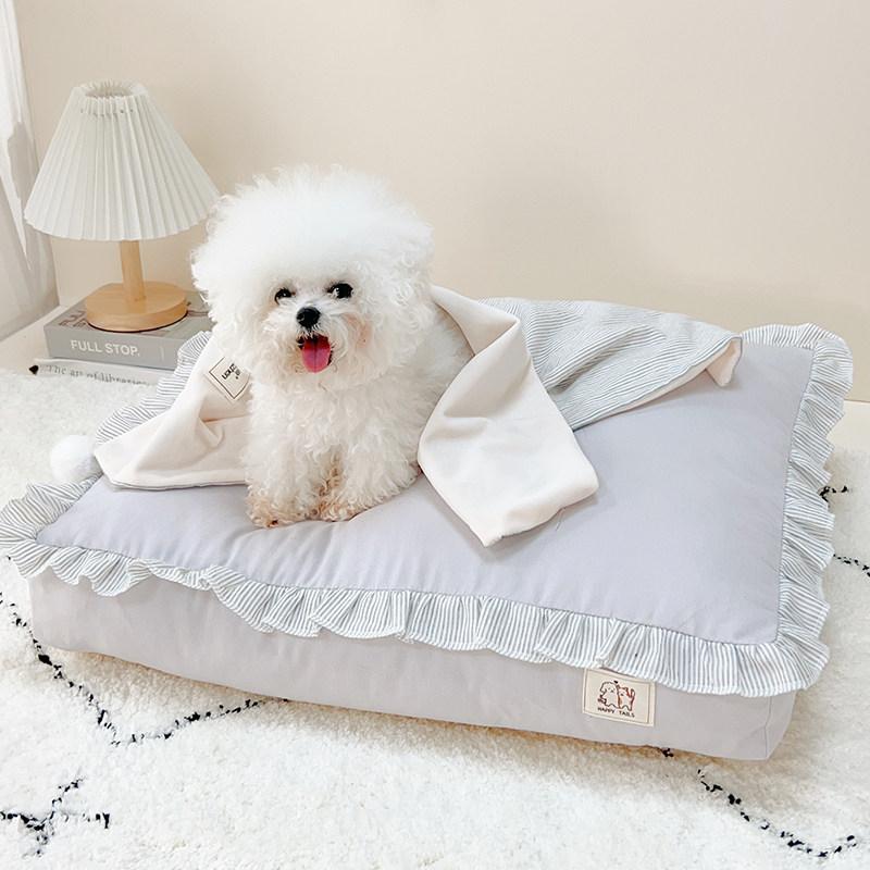 강아지포토존 강아지 요람 고양이 침대 반려동물 방석 레이스 면 캐노피 접이식 러블리 프릴 귀여운 플로럴 패턴 67x53 - 상세 이미지 5