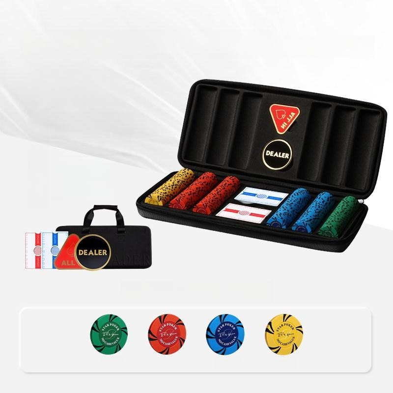 텍사스 홀덤 칩셋 포커 마작 게임 스퀘어 카지노 윈드밀 컬러풀 골드 300장 블랙 케이스 - 상품 이미지