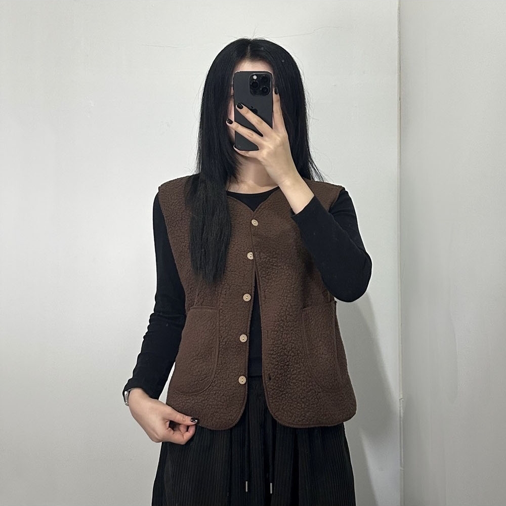 여성 양털 뽀글이 조끼 베스트 2color 여자 후리스 플리스 캐주얼 브라운 아이보리 - 상세 이미지 2