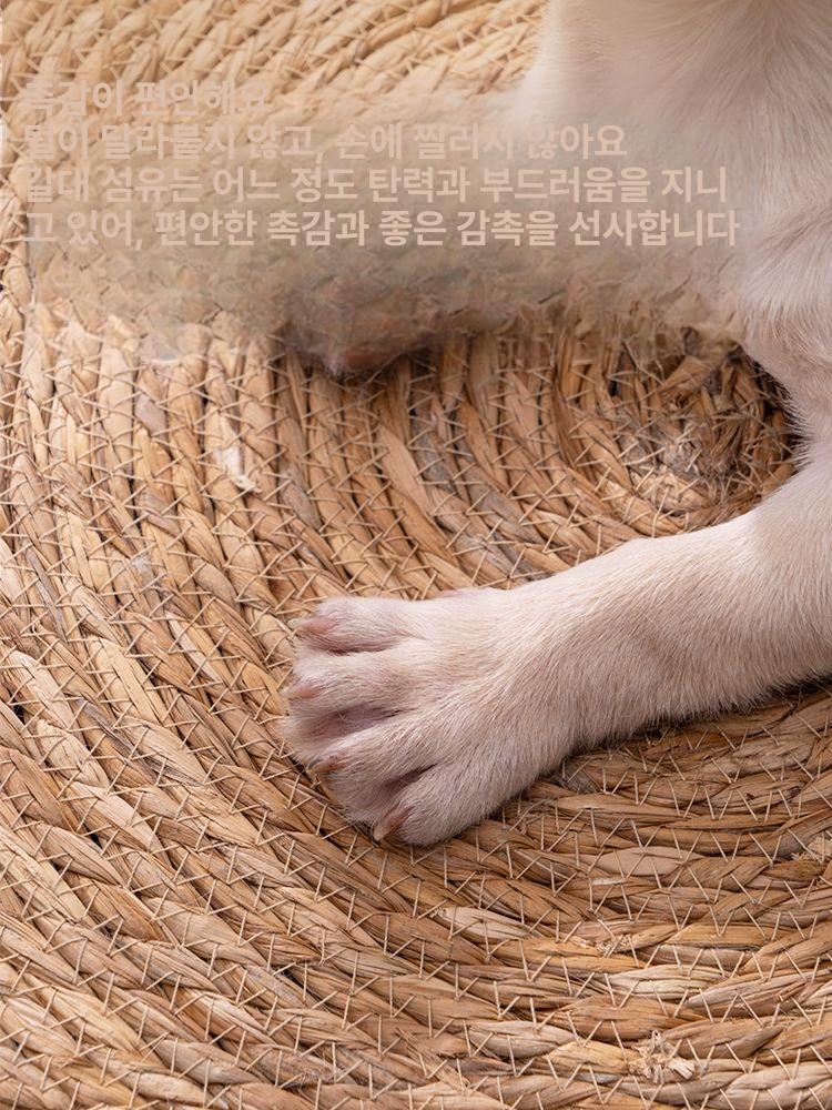 강아지쿨매트 고양이 아이스 반려견 반려묘 라탄 짚 소재 원형 냉감패드 공 장난감 여름용 [1단계볼포함러시그래스매트] 내구성 긁힘방지 S - 상세 이미지 3
