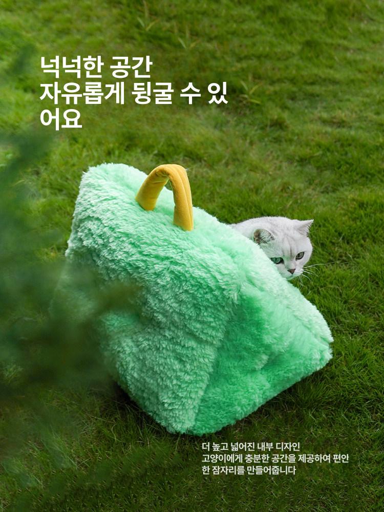 숨숨집 캣 하우스 고양이 강아지 반려동물 푹신하고 포근한 따뜻한 패브릭 아늑한 스툴 보조 그린 이빨이 있는 6kg 이하 고양이용 - 상세 이미지 4