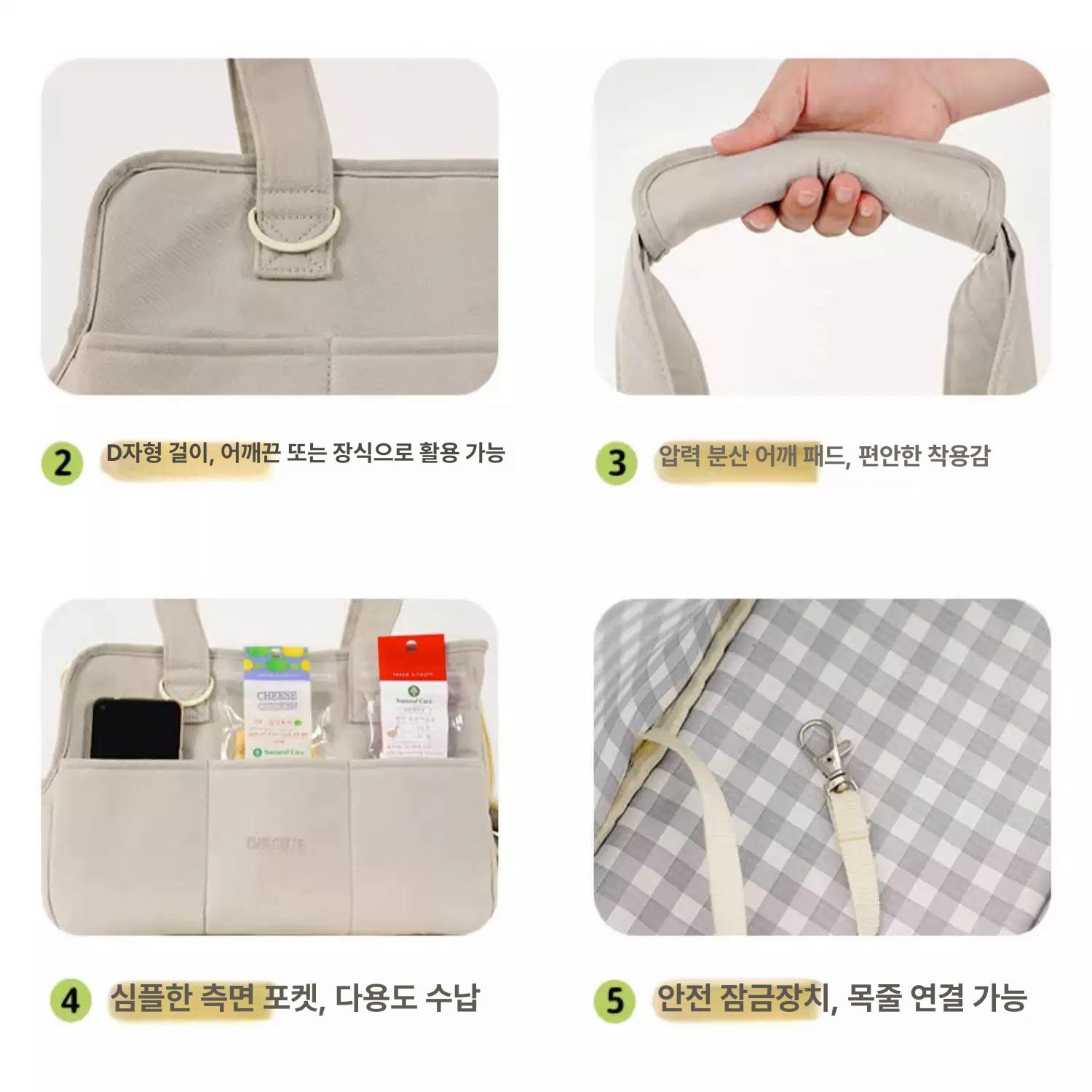 강아지프론트백 강아지아기띠 중형견캐리어 부드러운 퀼팅 패브릭 이동가방 외출용 애견 고양이 베이지 가방 베개 포함 S34x16x25cm(추천 3kg내) - 상세 이미지 3
