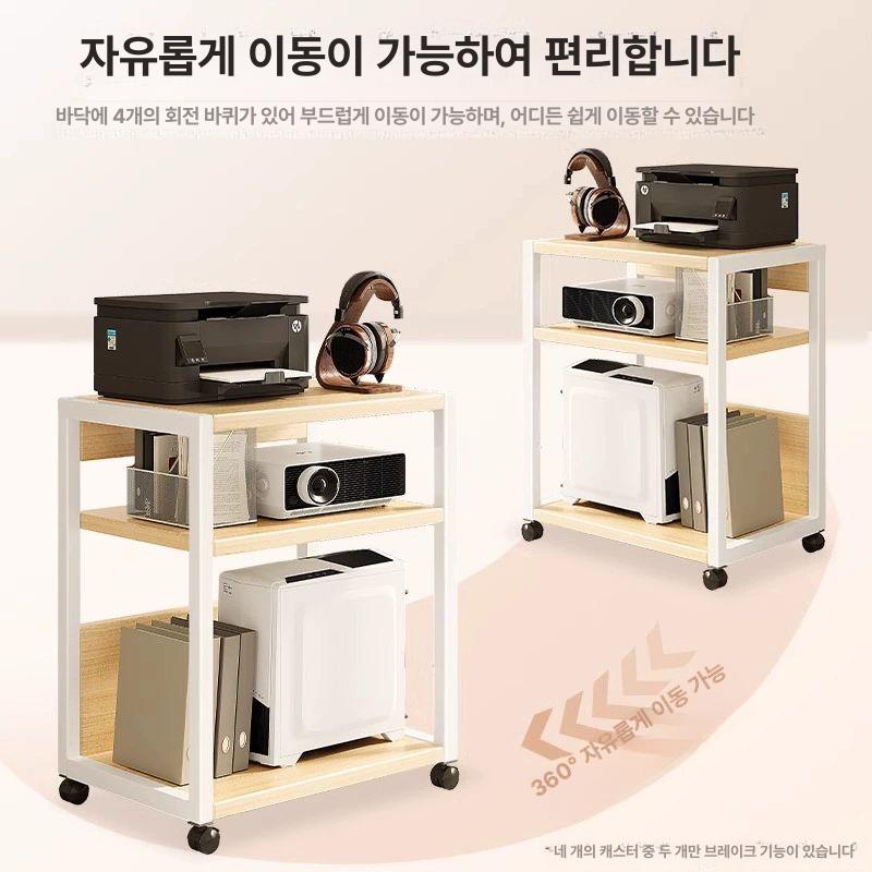 데스크탑 본체 거치대 3단 이동식 바퀴형 수납선반 프린터 받침대 화이트 기본 2칸 30cm 헤어라인 오크 화이트 - 상세 이미지 4