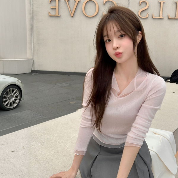 블라우스티 망사 카라 긴팔 티셔츠 ts4769 - 상품 이미지