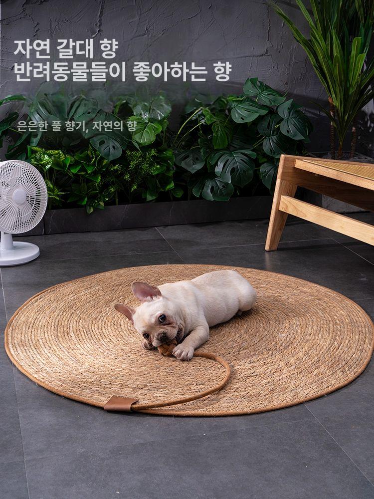 강아지쿨매트 고양이 아이스 반려견 반려묘 라탄 짚 소재 원형 냉감패드 공 장난감 여름용 [1단계볼포함러시그래스매트] 내구성 긁힘방지 S - 상세 이미지 2