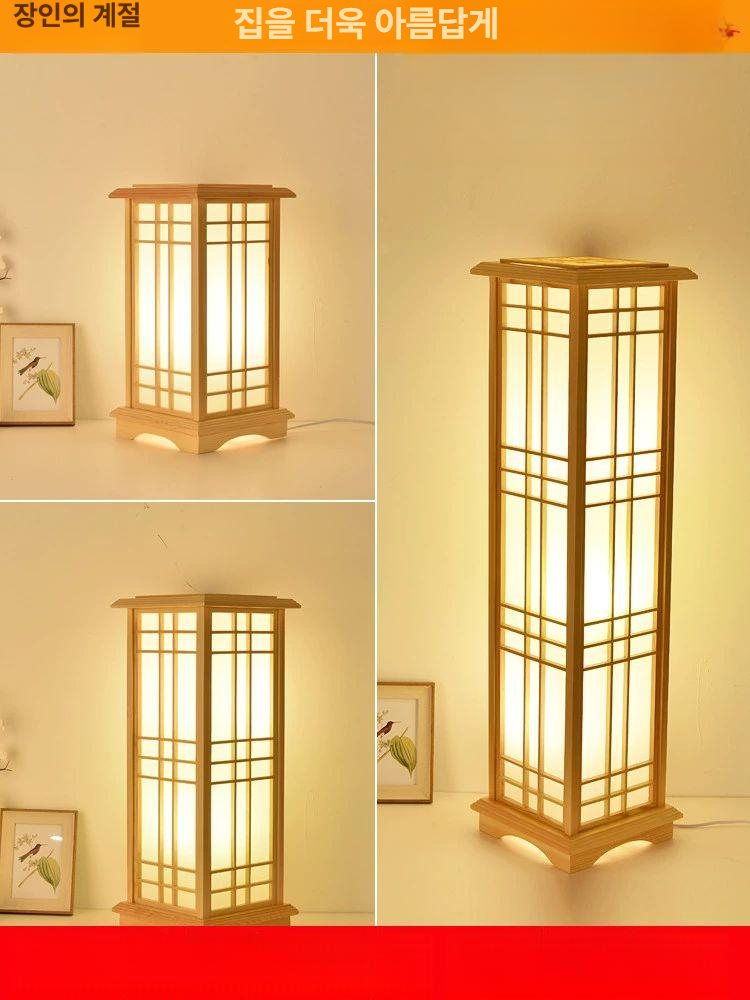 한옥 스타일 원목 무드등 lamp 조명 한지 스탠드 전통 인테리어 격자 가림막 - 상세 이미지 2